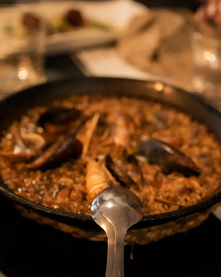 Seafood paella on the table