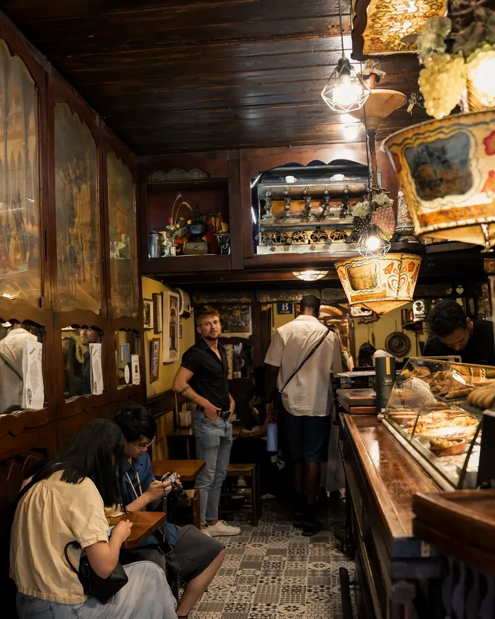 Inside an old wooden tapas bar